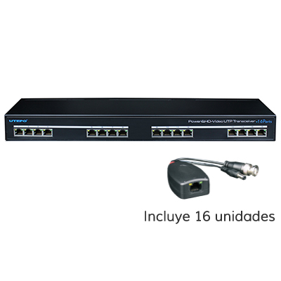 [UTP116PV-HD2] Conversor UTP 16ch Vídeo 4EN1 + Alimentación en Rack 19